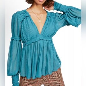 Free People Daydreaming Blouse in Teal Night - Size L